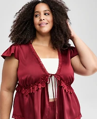 And Now This Plus sizeSatin Lace Peplum-Hem Top, Macy's Exclusive