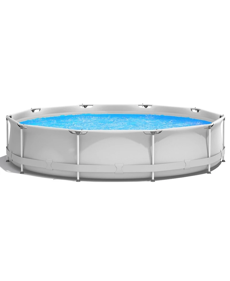 Sugift Round Above Ground Swimming Pool with Cover in Gray