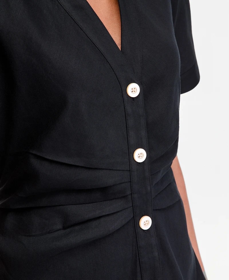 I.n.c. International Concepts Women's Short Sleeve Linen-Blend Shirt Dress, Macy's Exclusive