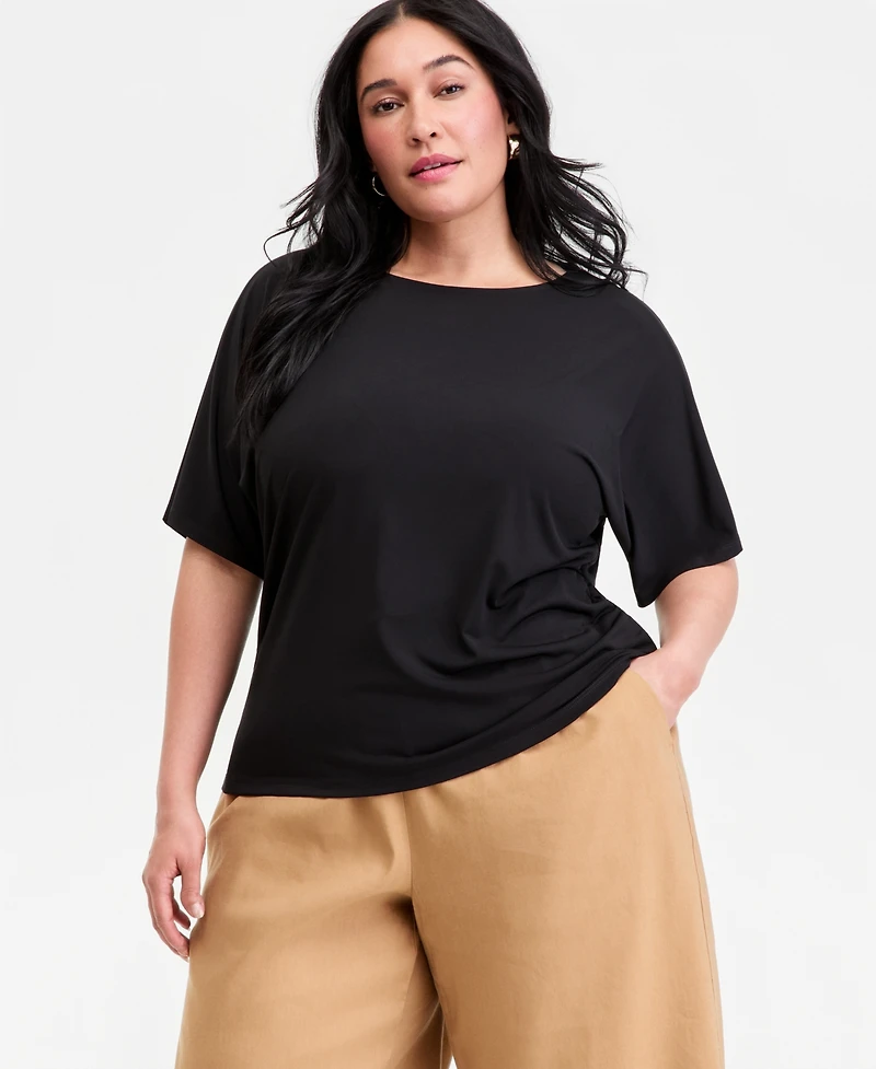 I.n.c. International Concepts Plus Ruched-Side Short-Sleeve Top, Macy's Exclusive