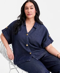 I.n.c. International Concepts Plus Button-Front Denim Shirt, Macy's Exclusive