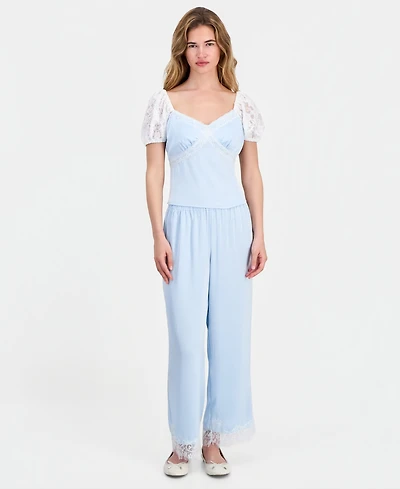 And Now This Petite Satin Lace-Trim Ankle Pants, Macy's Exclusive