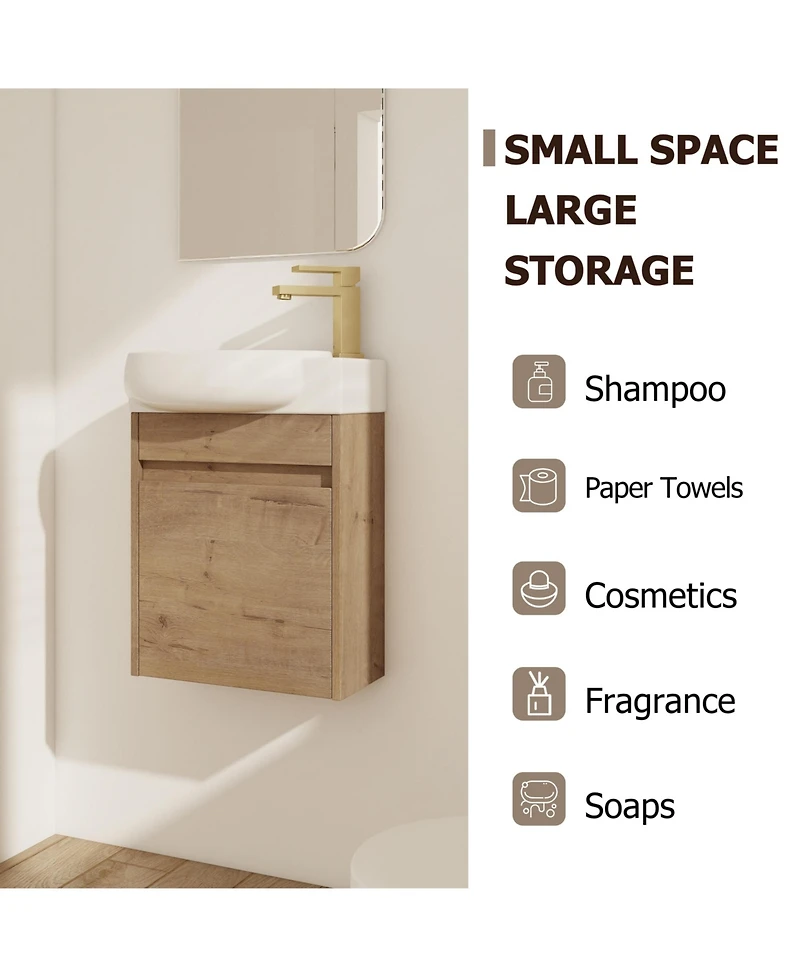 Busdays Soft Close Doors Bathroom Vanity With Sink,16 Inch For Small Bathroom