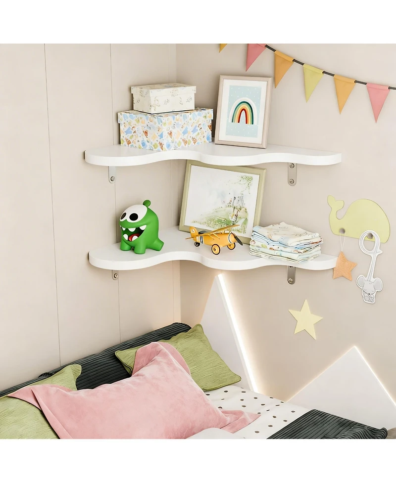 Yigii Wavy Cloud Corner Shelves with Brackets for Home Decor