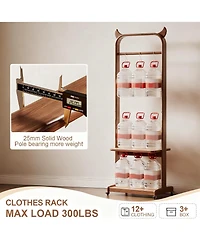 Yigii Portable Wood Clothing Rack with Hooks and Shelves