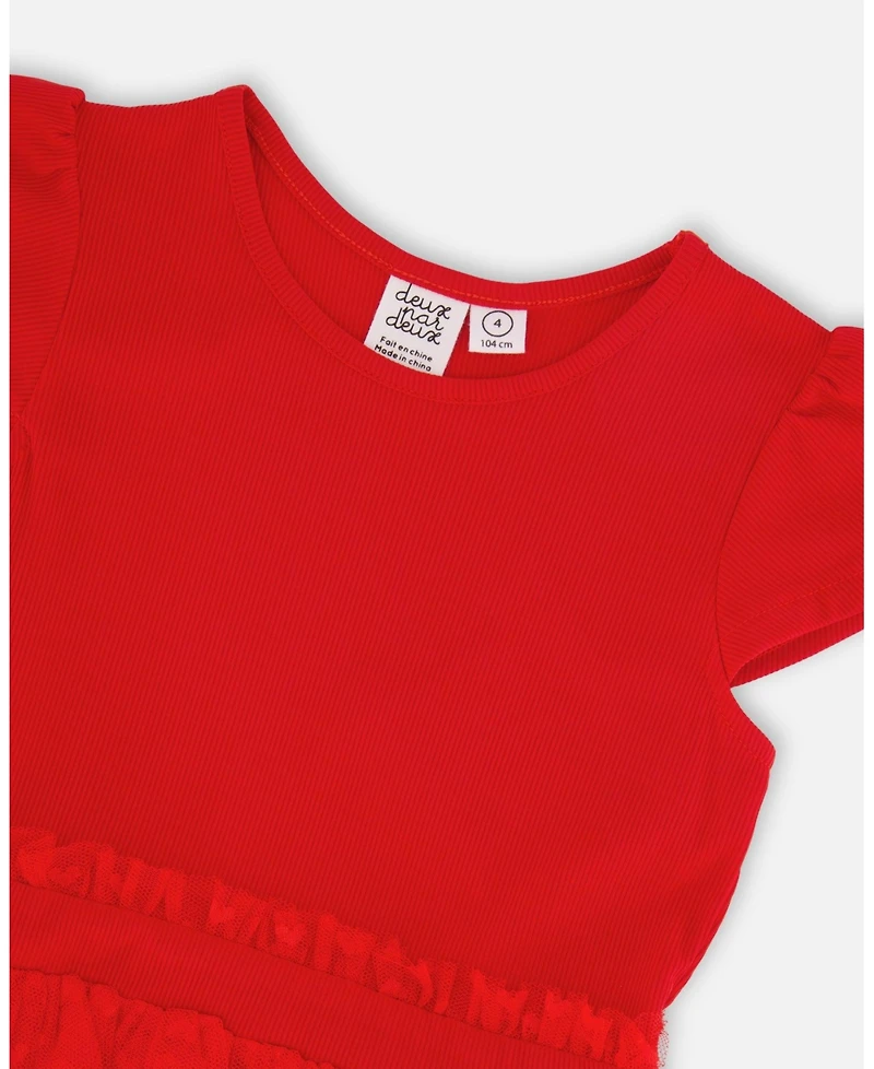 Deux par Deux Little and Big Girl Bi-Material Dress