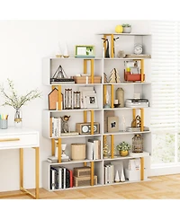 Slickblue 5-Tier/6-Tier Geometric Bookcase with Metal Frame and Anti-tipping Kits-6-Tier