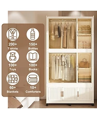 Boyel Living Portable Wardrobe Closet with 9 Magnetic Doors, 2 Hanging Rods & 6 Hangers