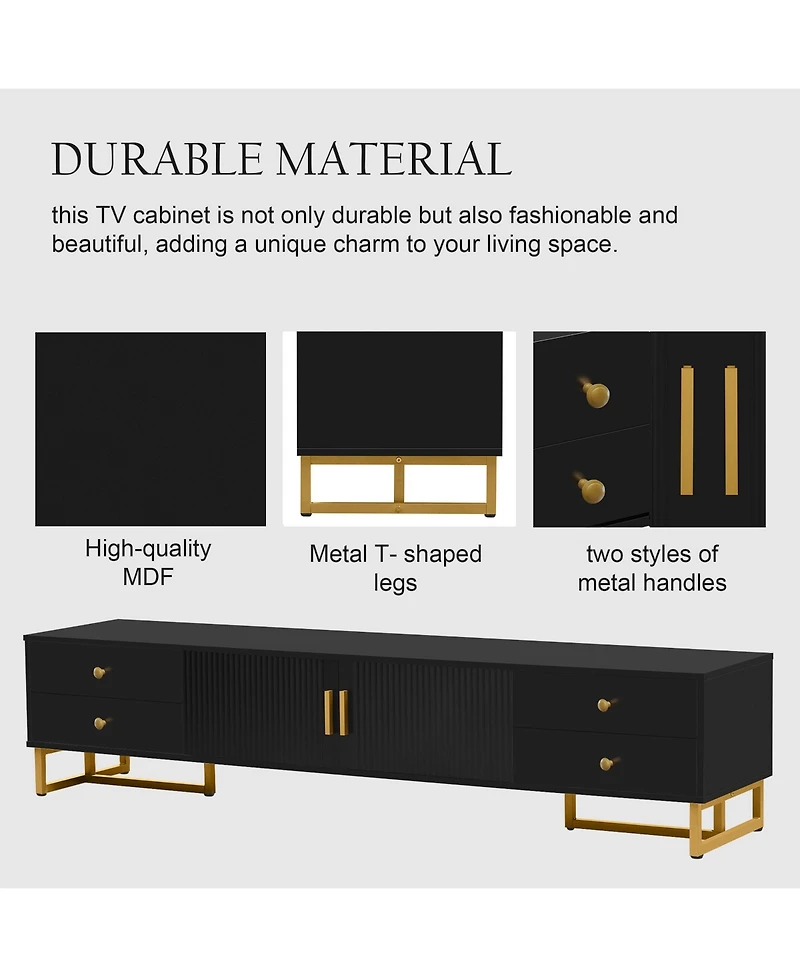 Rainsken Modern Media Console for TVs up to 75", Living Room Entertainment Center with 4 Drawers and 2 Storage Cabinets