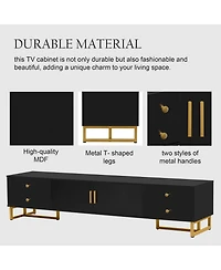 Rainsken Modern Media Console for TVs up to 75", Living Room Entertainment Center with 4 Drawers and 2 Storage Cabinets