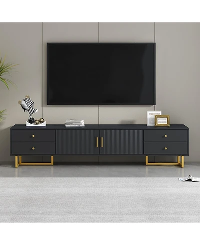 Rainsken Modern Media Console for TVs up to 75", Living Room Entertainment Center with 4 Drawers and 2 Storage Cabinets