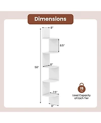 Sugift 5-Tier Corner Shelf Floating Bookshelf Wall Mounted Storage Organizer