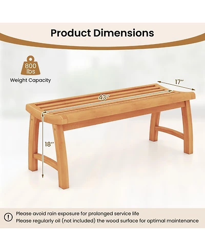 Sugift Teak Wood Outdoor Backless Bench with Contoured Slatted Seat