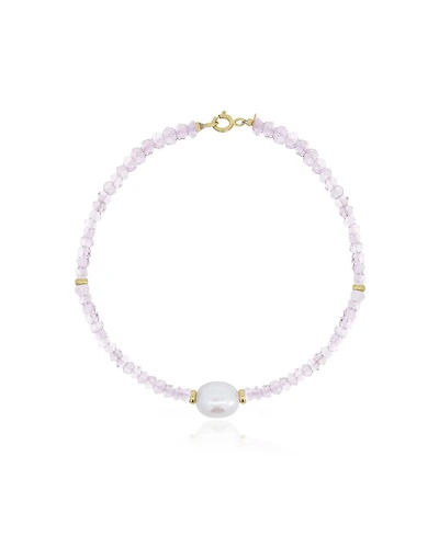 The Lovery Rose Quartz Bead Pearl Bracelet 14K Gold