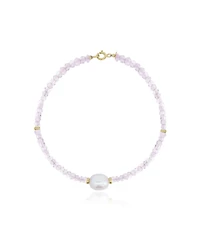 The Lovery Rose Quartz Bead Pearl Bracelet 14K Gold