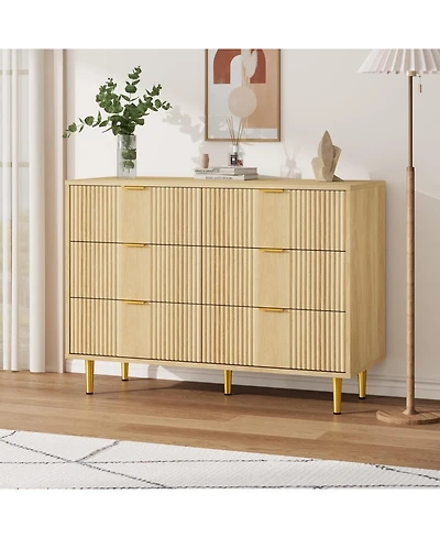 gaomon Fluted 6 Drawer Dresser, 39.4 in Wide Modern Wooden Chest with Metal Handles
