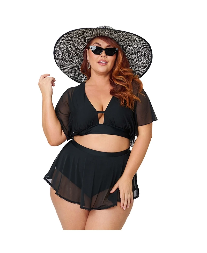 Unique Vintage Plus Flutter Sleeve Swim Top