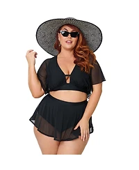 Unique Vintage Plus Flutter Sleeve Swim Top