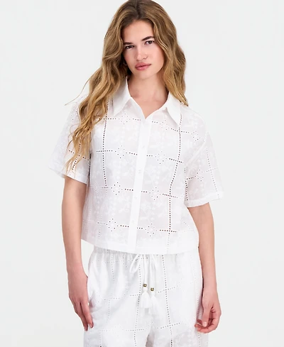 And Now This Petite Cotton Embroidered Eyelet Camp Shirt, Macy's Exclusive