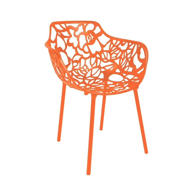 LeisureMod Devon Patio Dining Arm-Chair Set of Aluminum Stackable Design Side Chair