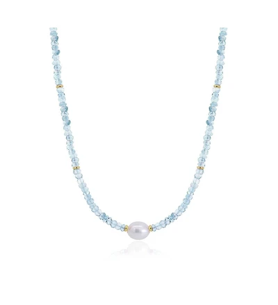 The Lovery Blue Topaz Bead Pearl Necklace 14K Gold