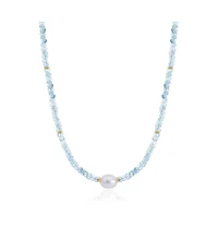 The Lovery Blue Topaz Bead Pearl Necklace 14K Gold