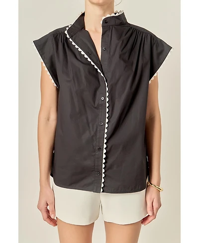 English Factory Women's Contrast Scallop Trim Ric Rac Short Sleeve