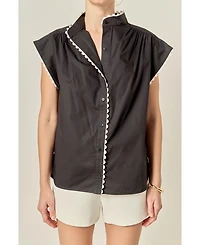 English Factory Women's Contrast Scallop Trim Ric Rac Short Sleeve