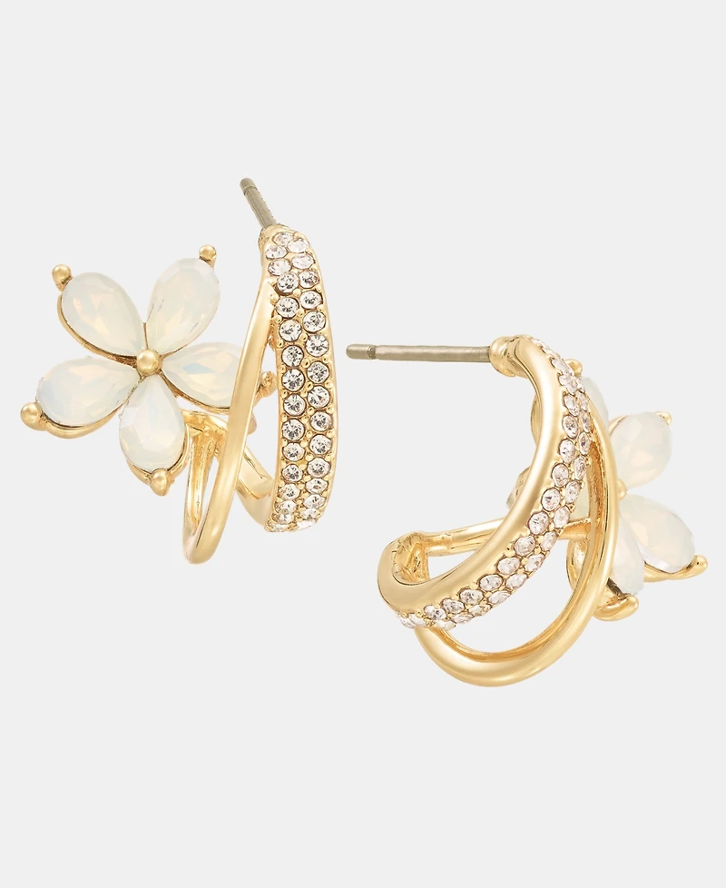 lonna & lilly Pave & Stone Flower Split Hoop Earrings