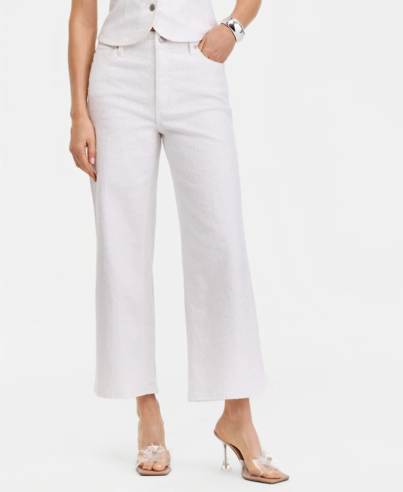 I.n.c. International Concepts Women's Wide Leg Sequin Embellished Ankle Jean, Macy's Exclusive