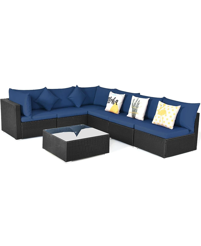 7PCS Patio Rattan Sofa Set Sectional Conversation Furniture Garden