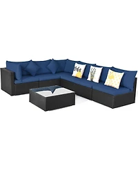 7PCS Patio Rattan Sofa Set Sectional Conversation Furniture Garden