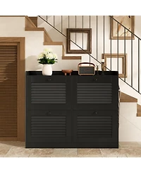 gaomon Large Shoe Cabinet with 4 Flip Drawers, Narrow Freestanding Organizer Wooden Legs,