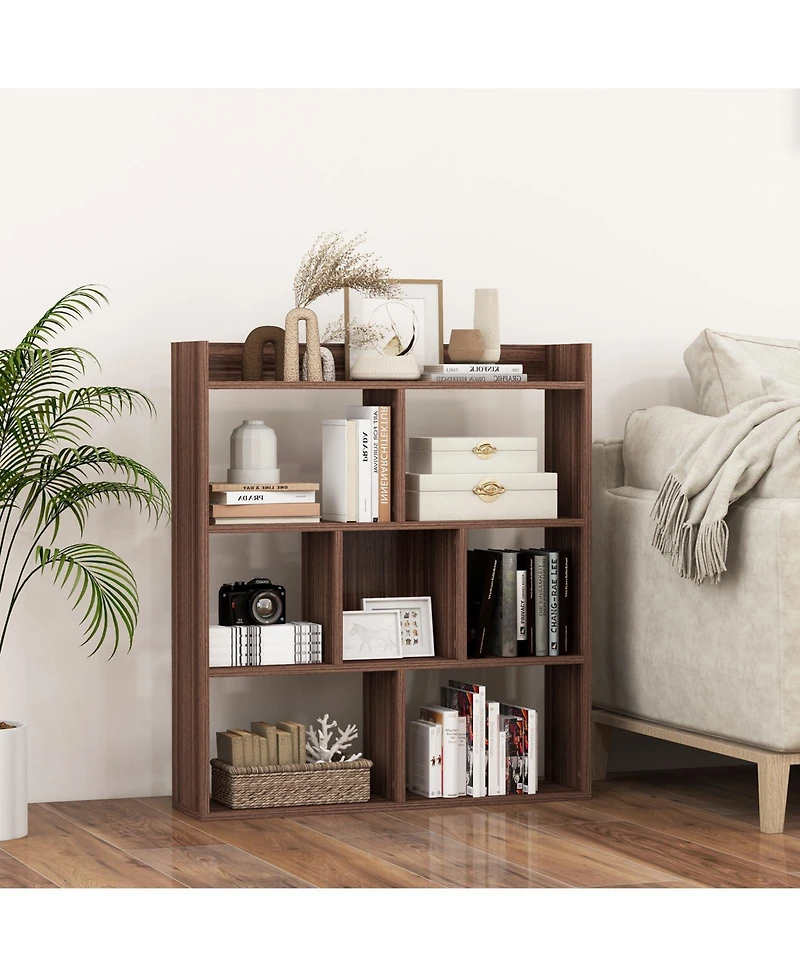 Slickblue 7 Cube Open Back Bookshelf with Anti Tip Safety Wall Anchor