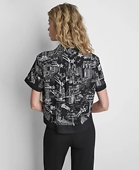 Dkny Women's Printed Short-Sleeve Camp Shirt