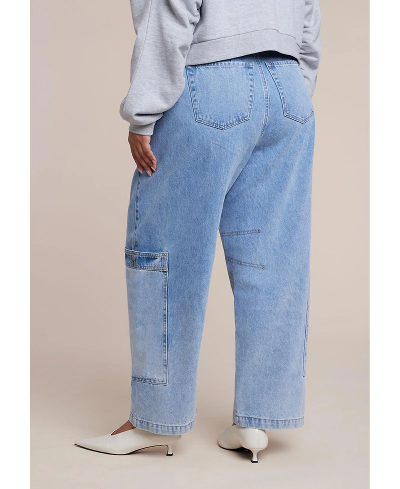 Eloquii Women's Low Rise Pocket Detail Loose Jean