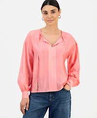 I.n.c. International Concepts Petite Long-Sleeve Tie Neck Blouse, Macy's Exclusive