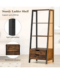 Sugift Freestanding Ladder Shelf with Drawers and Storage Shelves