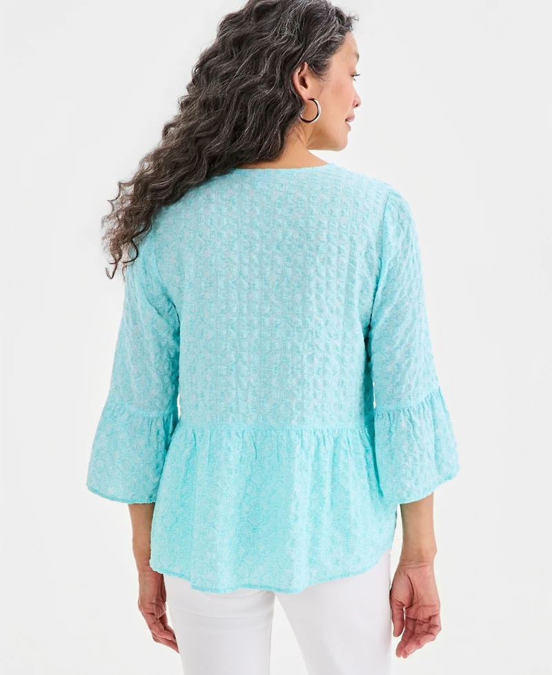 Style & Co Women's Printed V-Neck Seersucker Peplum Top, Macy's Exclusive