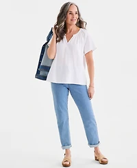 Style & Co Petite Solid Gauge Flutter Short-Sleeve Cotton Top, Macy's Exclusive