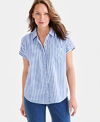 Style & Co Women's Striped Cotton Gauze Button-Up Shirt, Macy's Exclusive