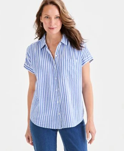 Style Co Womens Striped Cotton Gauze Button Up Shirt Macys Exclusive