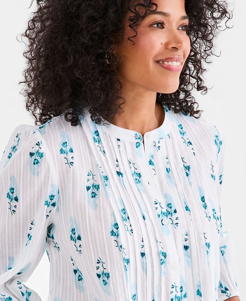 Style & Co Women's Cotton Pintuck-Front 3/4-Sleeve Top, Macy's Exclusive