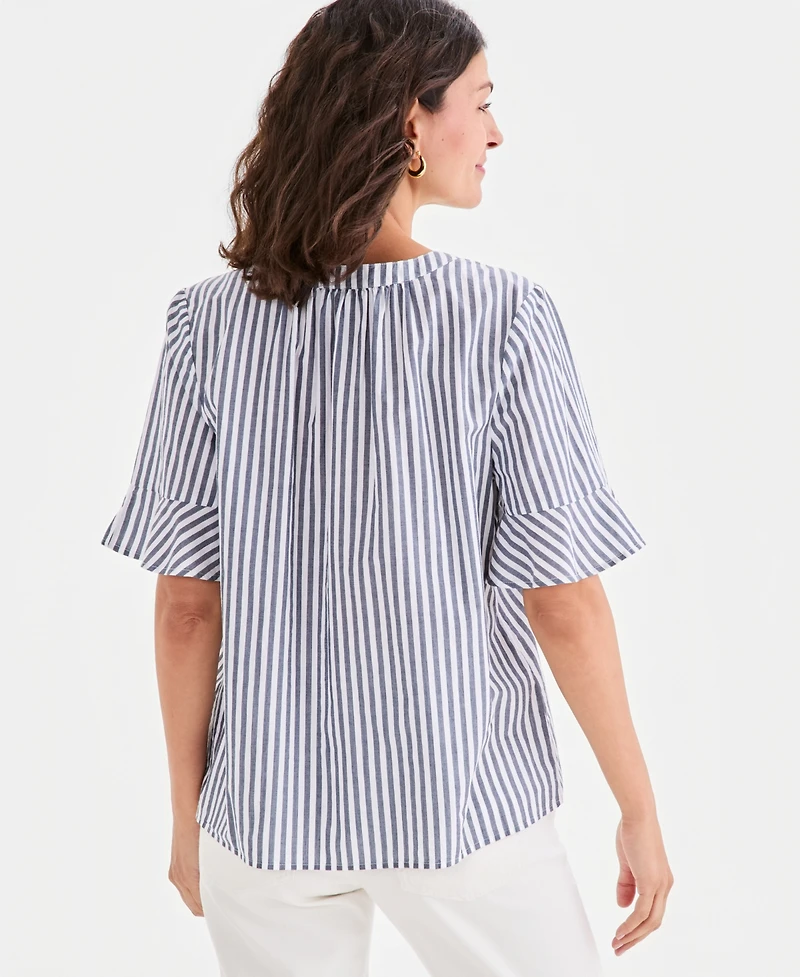 Style & Co Petite Y-Neck Ruffle Short-Sleeve Cotton Top, Macy's Exclusive