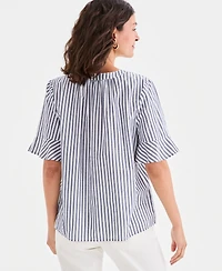 Style & Co Petite Y-Neck Ruffle Short-Sleeve Cotton Top, Macy's Exclusive