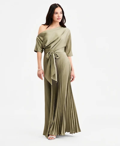Betsy & Adam Women's One-Shoulder Pleated Gown