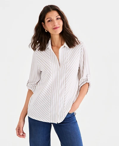Style & Co Petite Collared Neck Button-Down Top, Macy's Exclusive