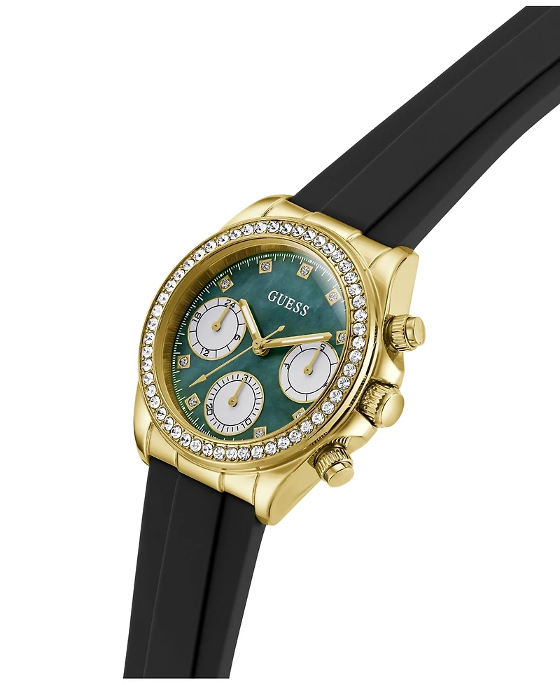 Guess Women's Gold-Tone Black Silicone Multi-Function Watch, 36mm