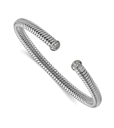 Curata Jewelry 18k Yellow, White or Rose Gold Italian 0.17cttw Diamond Tubogas Cuff Stackable Bangle Bracelet 6.5mm Wide Cuff Bracelet