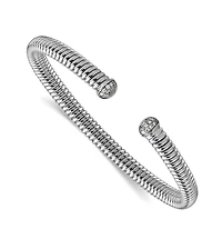 Curata Jewelry 18k Yellow, White or Rose Gold Italian 0.17cttw Diamond Tubogas Cuff Stackable Bangle Bracelet 6.5mm Wide Cuff Bracelet